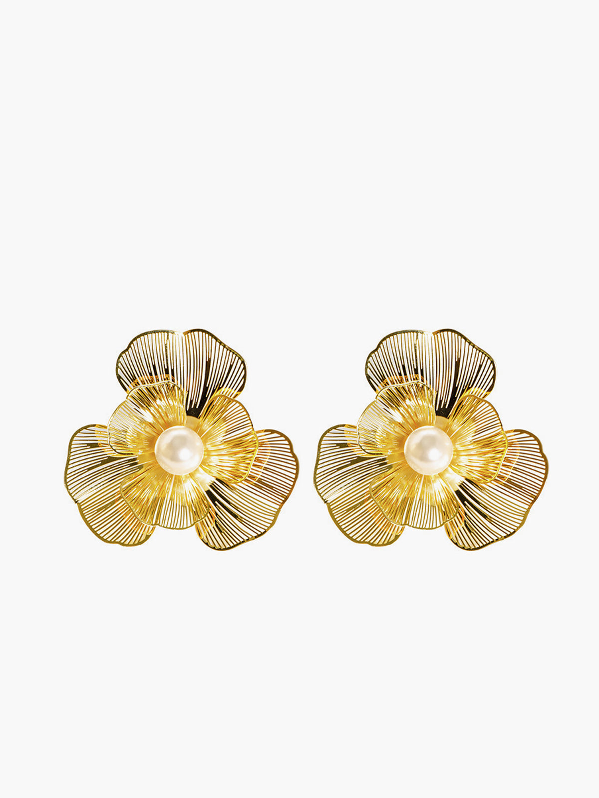 3D Metal Flower Pearl Earrings