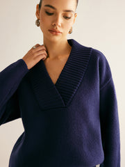 Plain V-Neck Shift Sweater