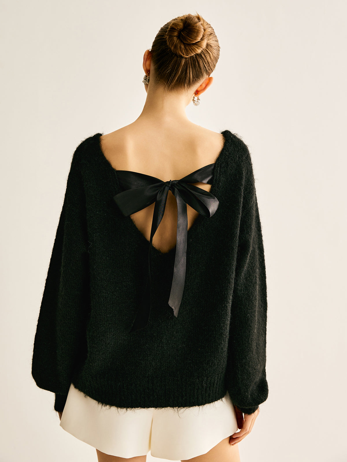 Ribbed Bow Loose Sweater