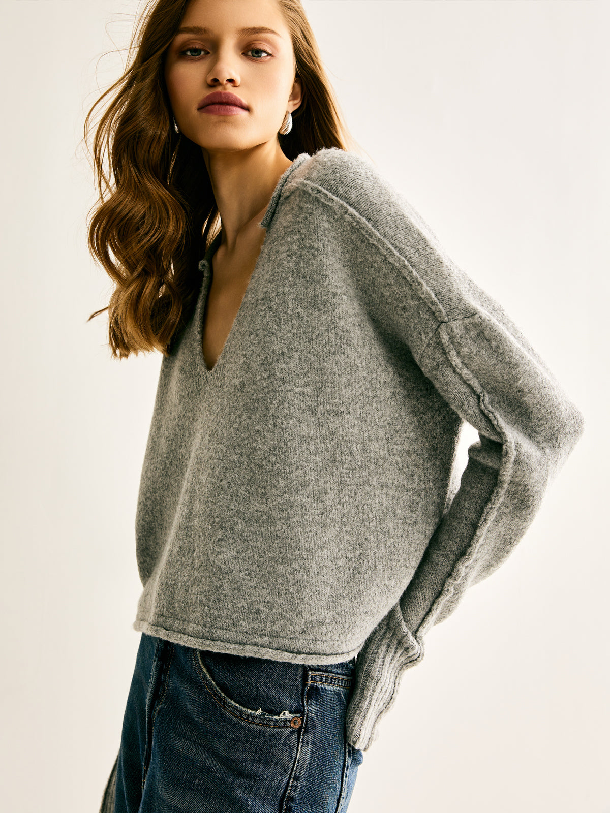 Plain V-Neck Shift Sweater