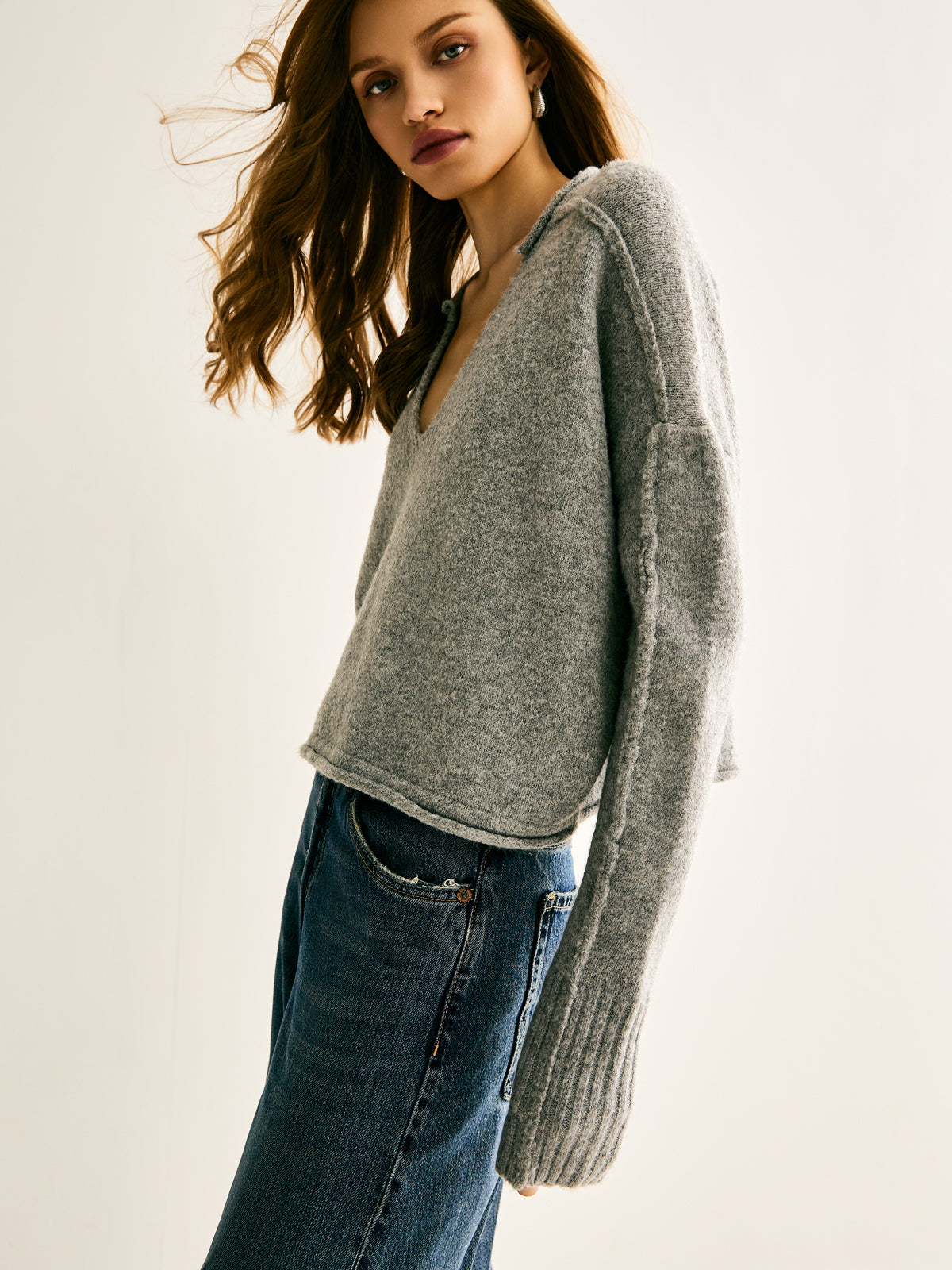 Plain V-Neck Shift Sweater