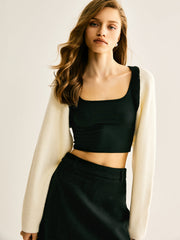 Contrast Trim Shrug Crop Cardigan