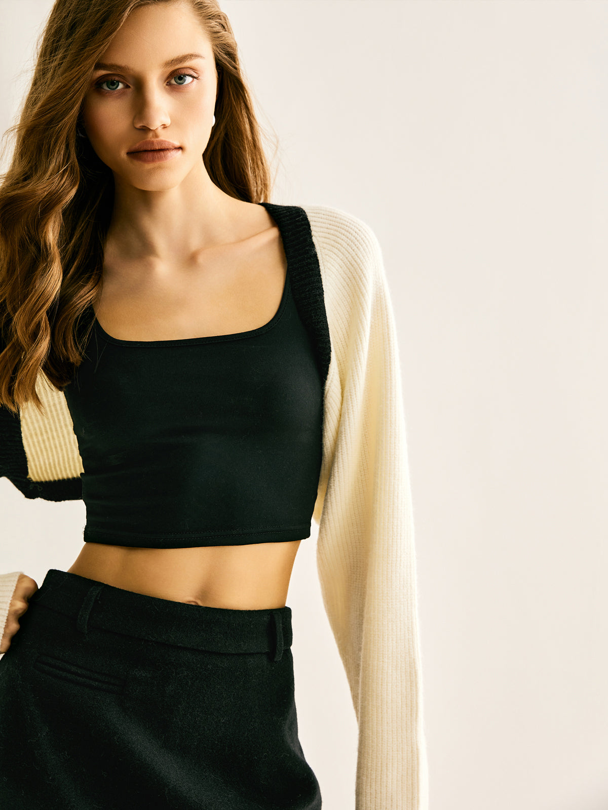 Contrast Trim Shrug Crop Cardigan