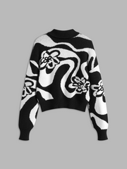 Zebra Printed Lapel Button Sweater