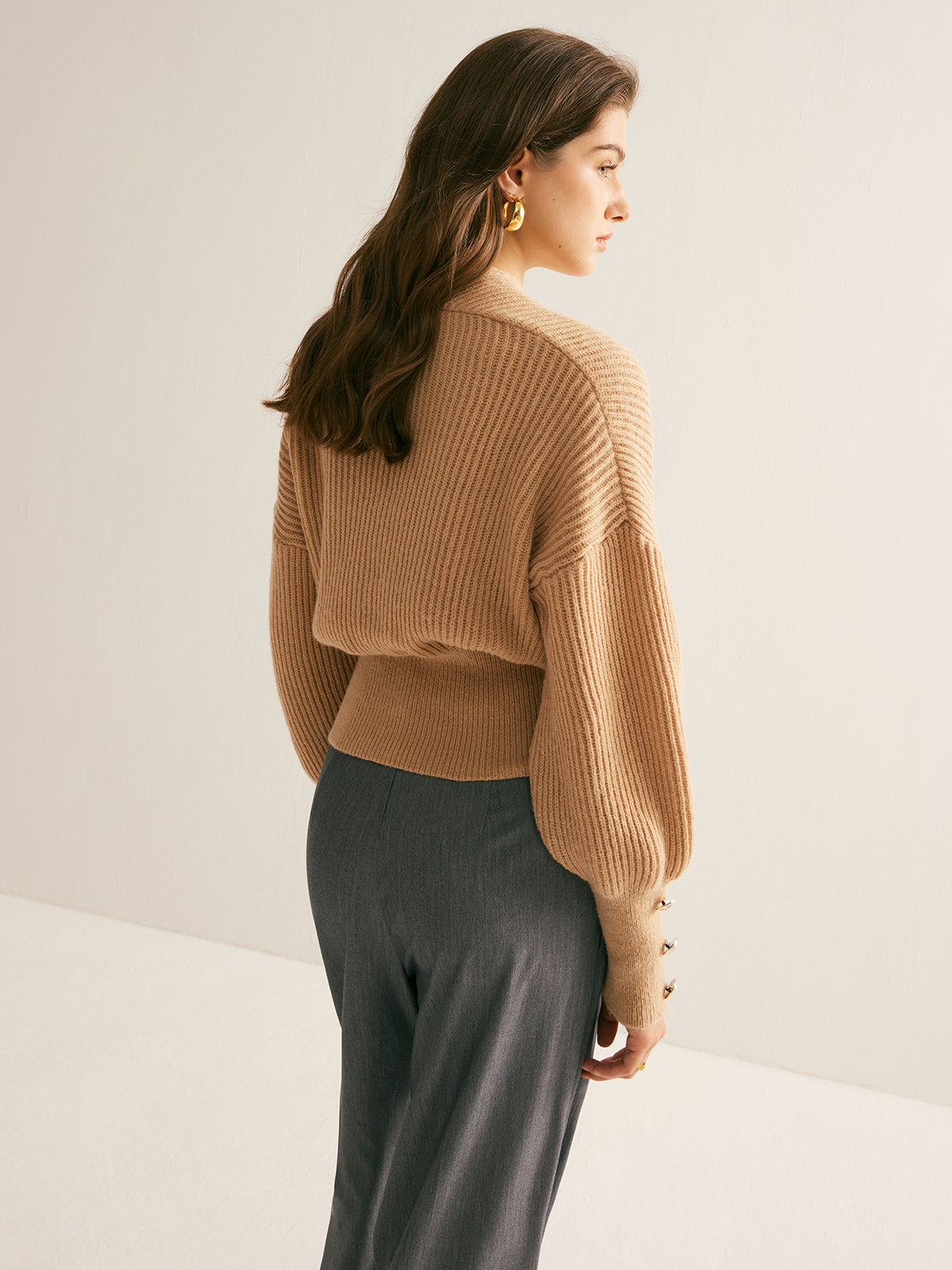 Ribbed Criss Cross Cinched Sweater