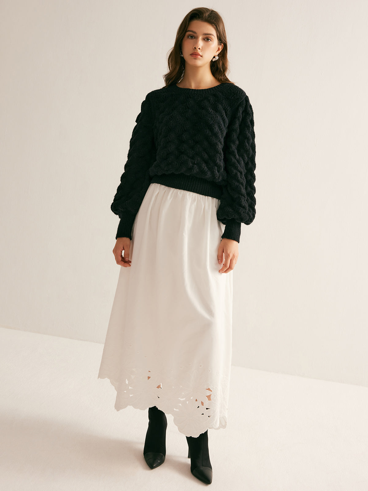 Cotton Blends Burn Flowers Skirt