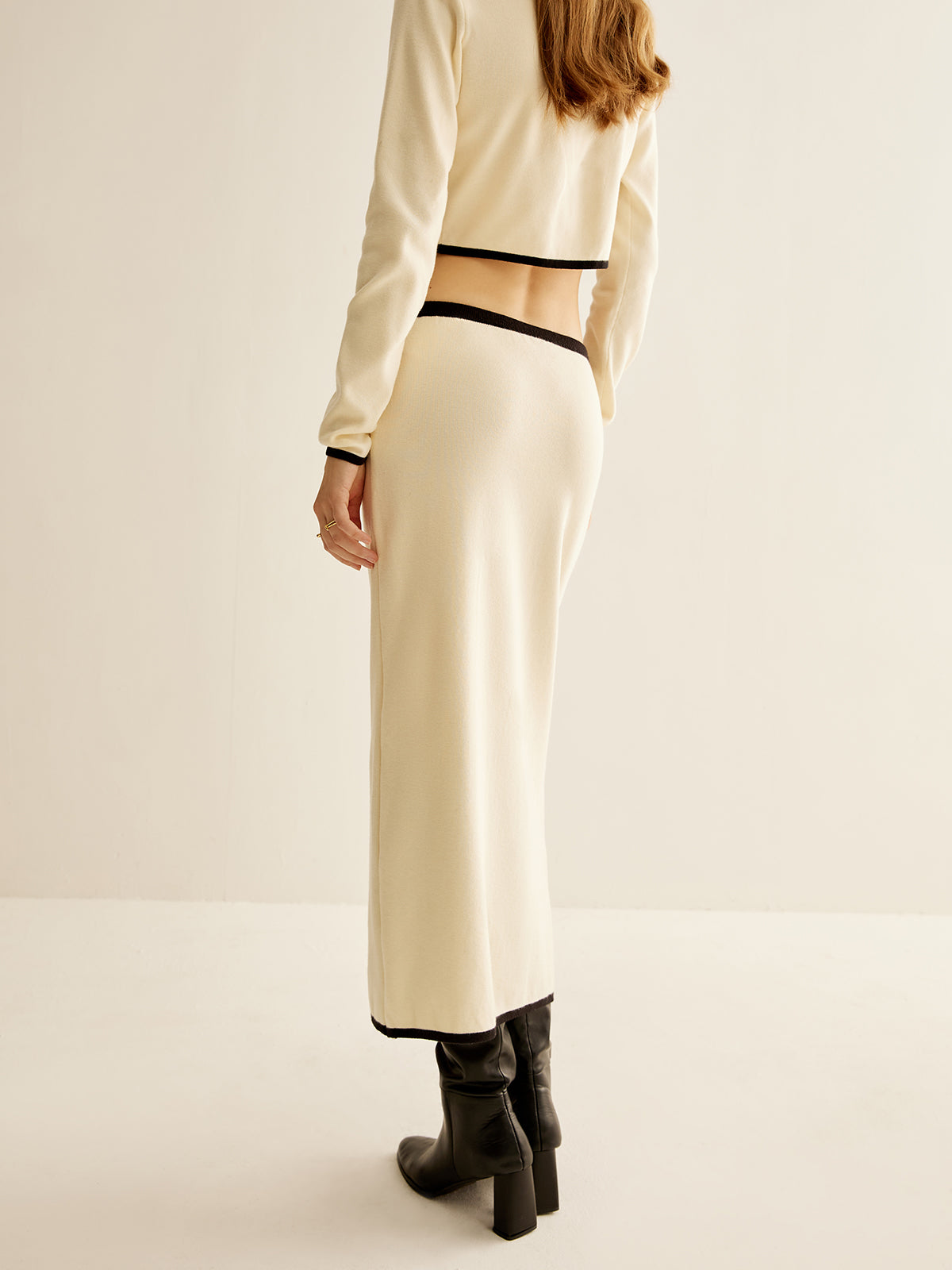 Minimalist Contrast Trim Lapel Skirt Set