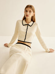 Minimalist Contrast Trim Lapel Skirt Set