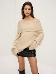 Ribbed Off Shoulder Loose Sweater