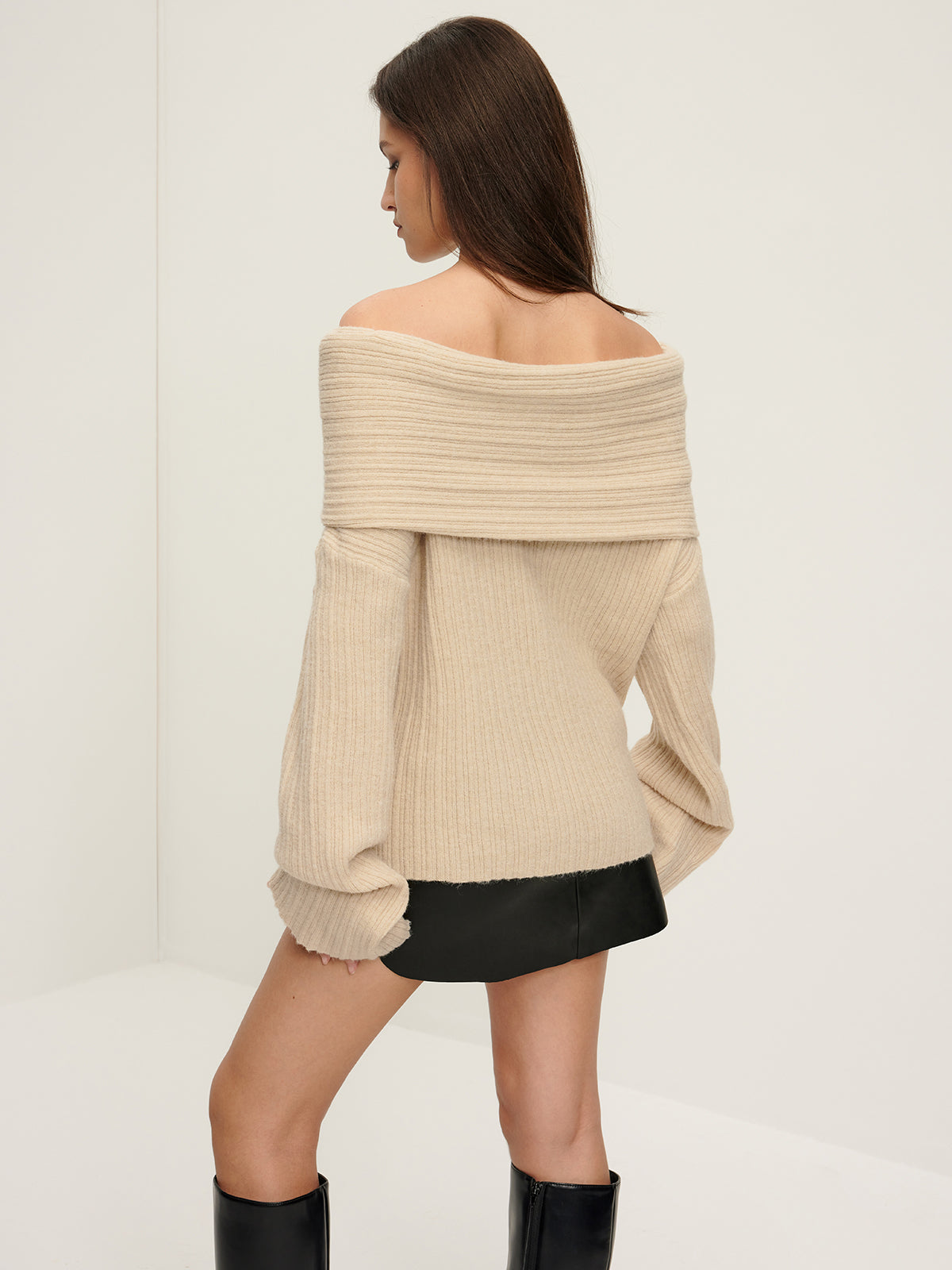 Ribbed Off Shoulder Loose Sweater