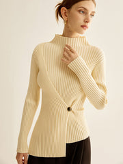 Mock-Neck Ribbed Cinched Sweater