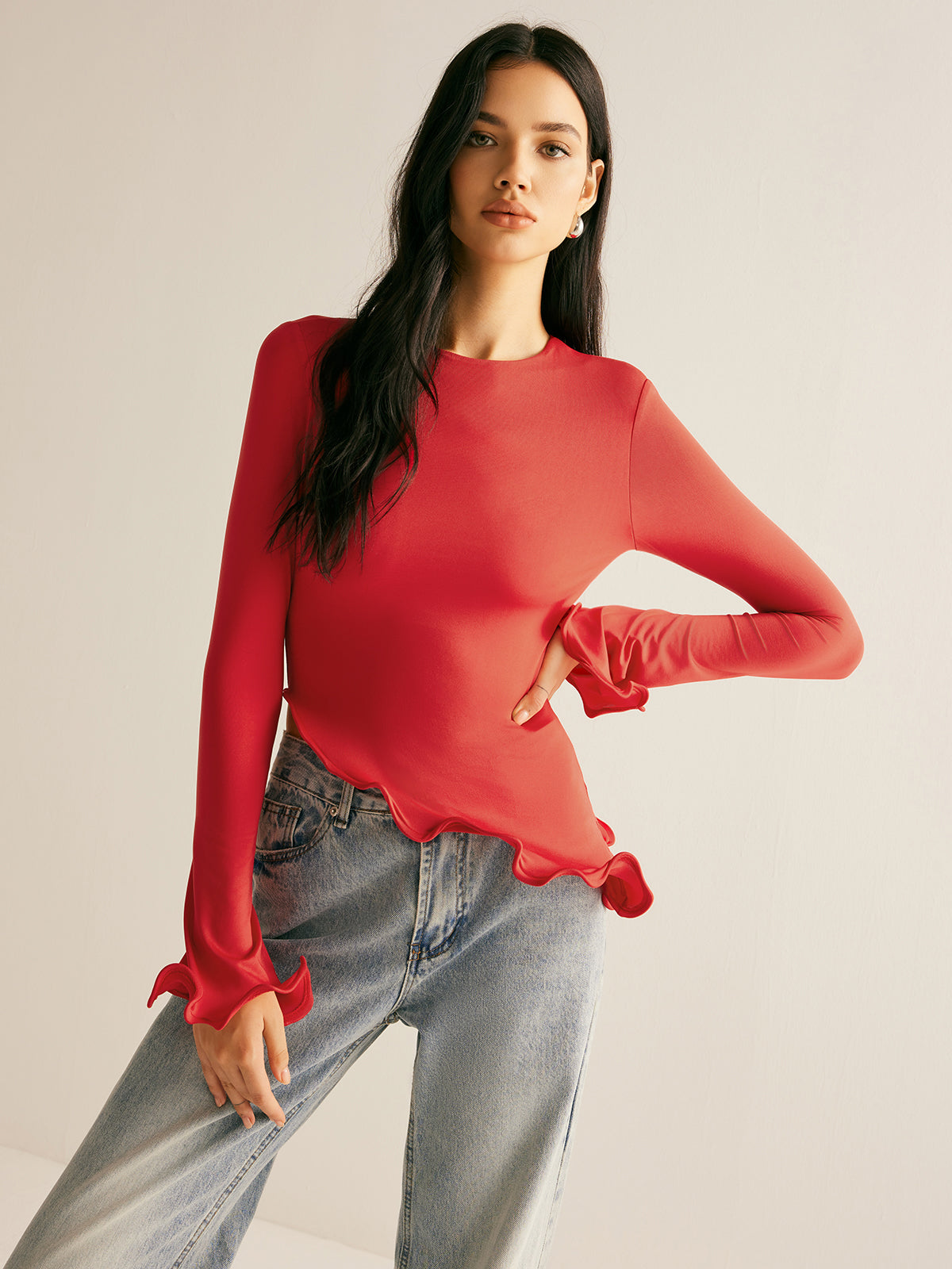 Asymmetrical Wave Trim Blouse