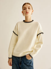 Embroidered Trim Pullover Sweater