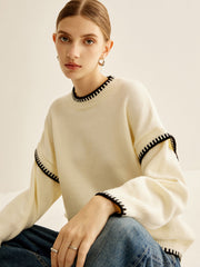 Embroidered Trim Pullover Sweater