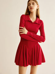 Pleated Ribbed Panel Dress