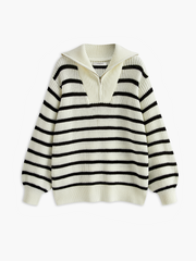 Striped Panel Zipper Pullover Sweater