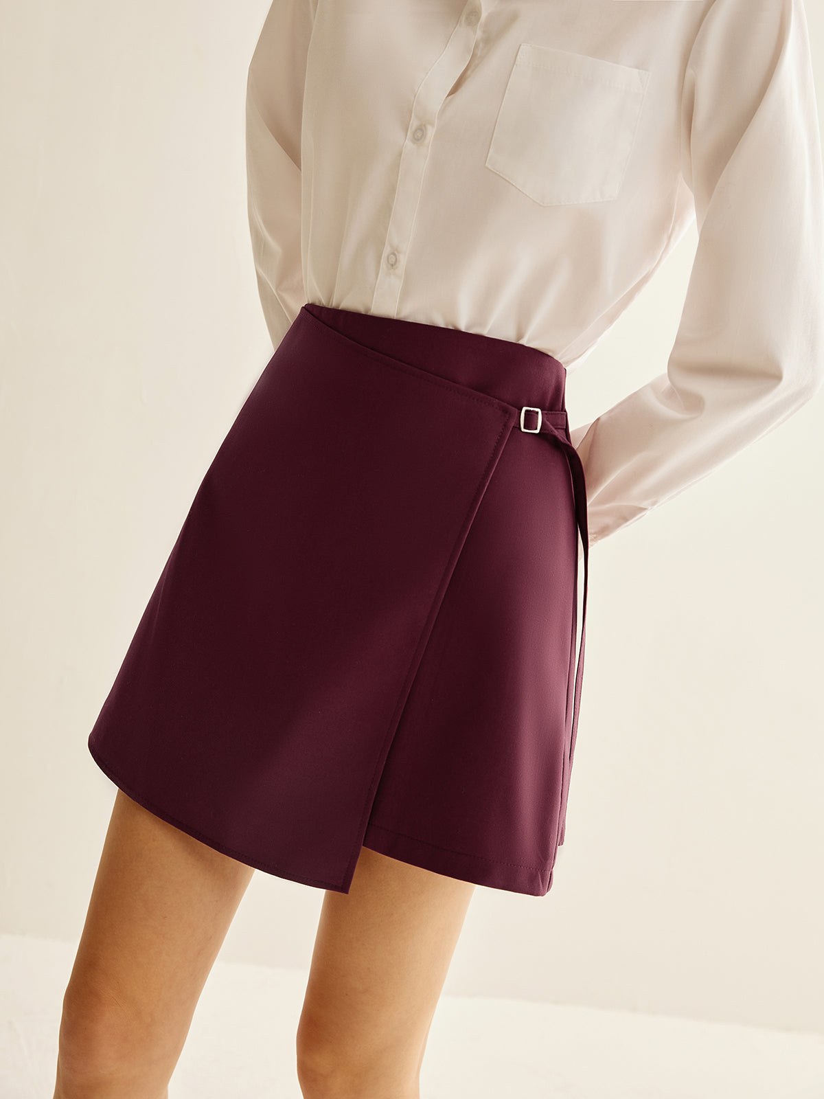 Burgundy Wrap Mini Skirt