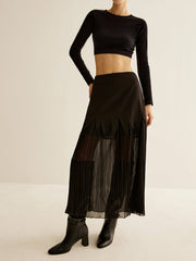 Panel Sheer Zipper Midi Skirt