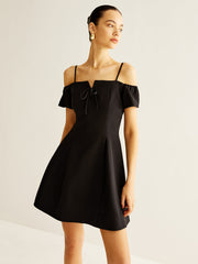 Spaghetti Strap Bow Zipper Dress