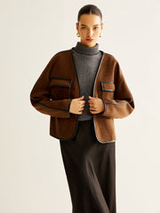 Leisure Contrast Trim Tweed Coat