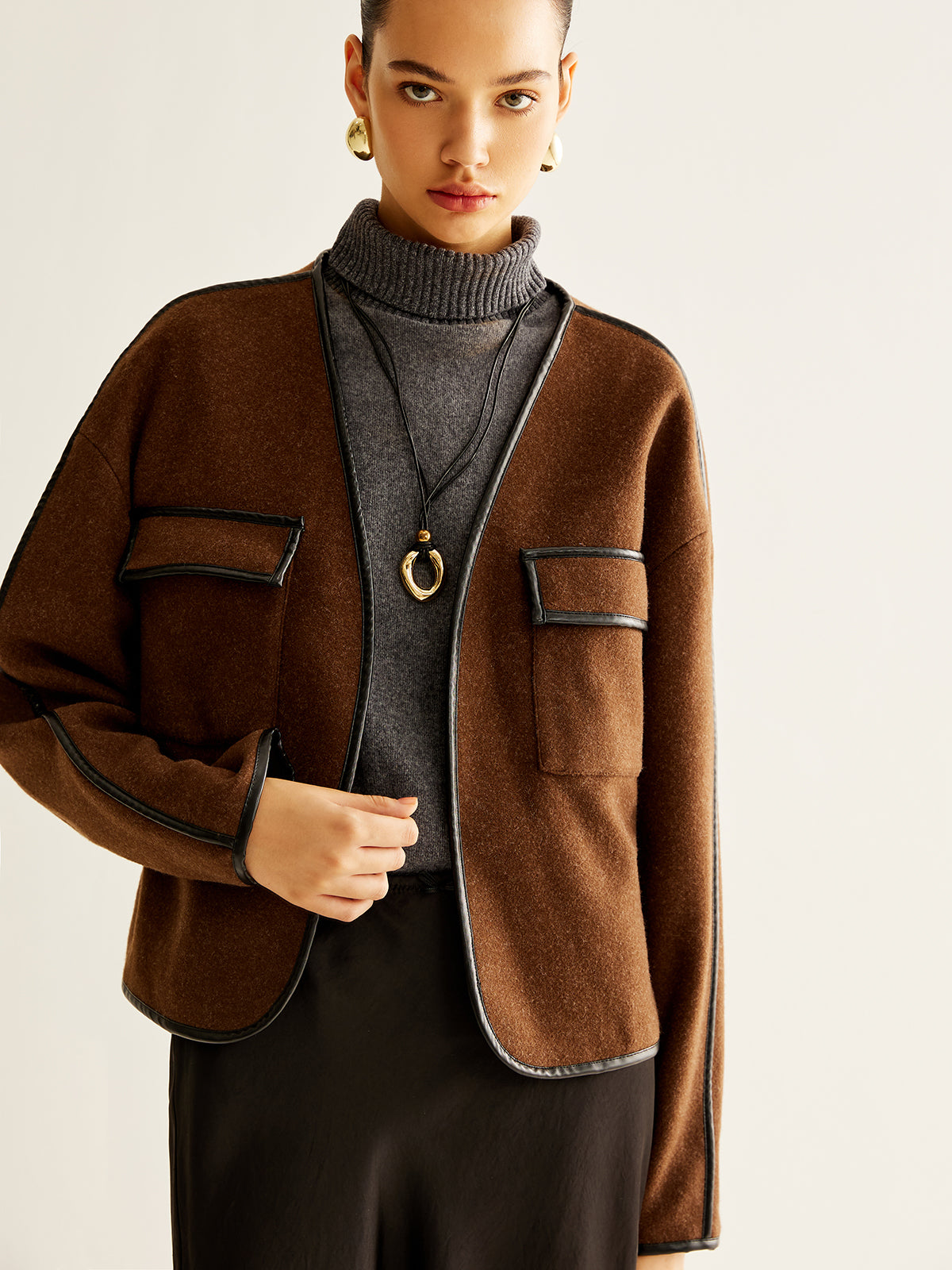 Leisure Contrast Trim Tweed Coat