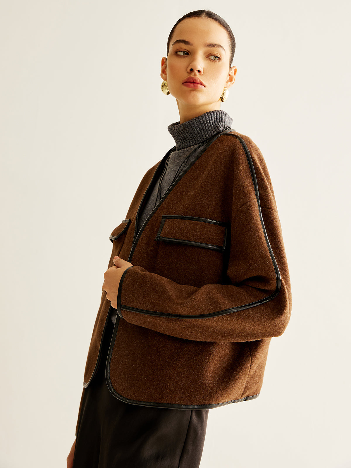 Leisure Contrast Trim Tweed Coat