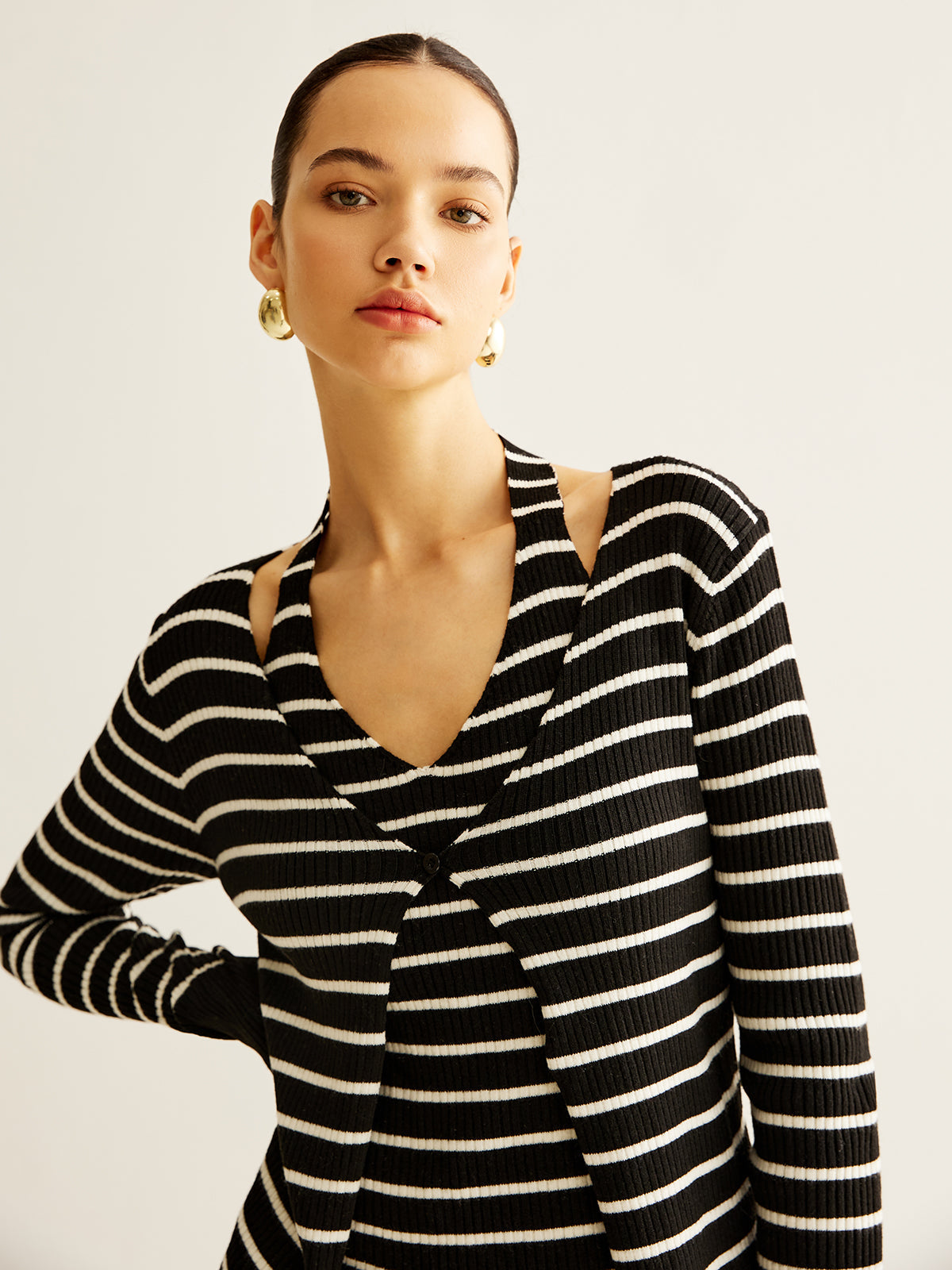 Ribbed Contrast Striped Sweater Co-ord