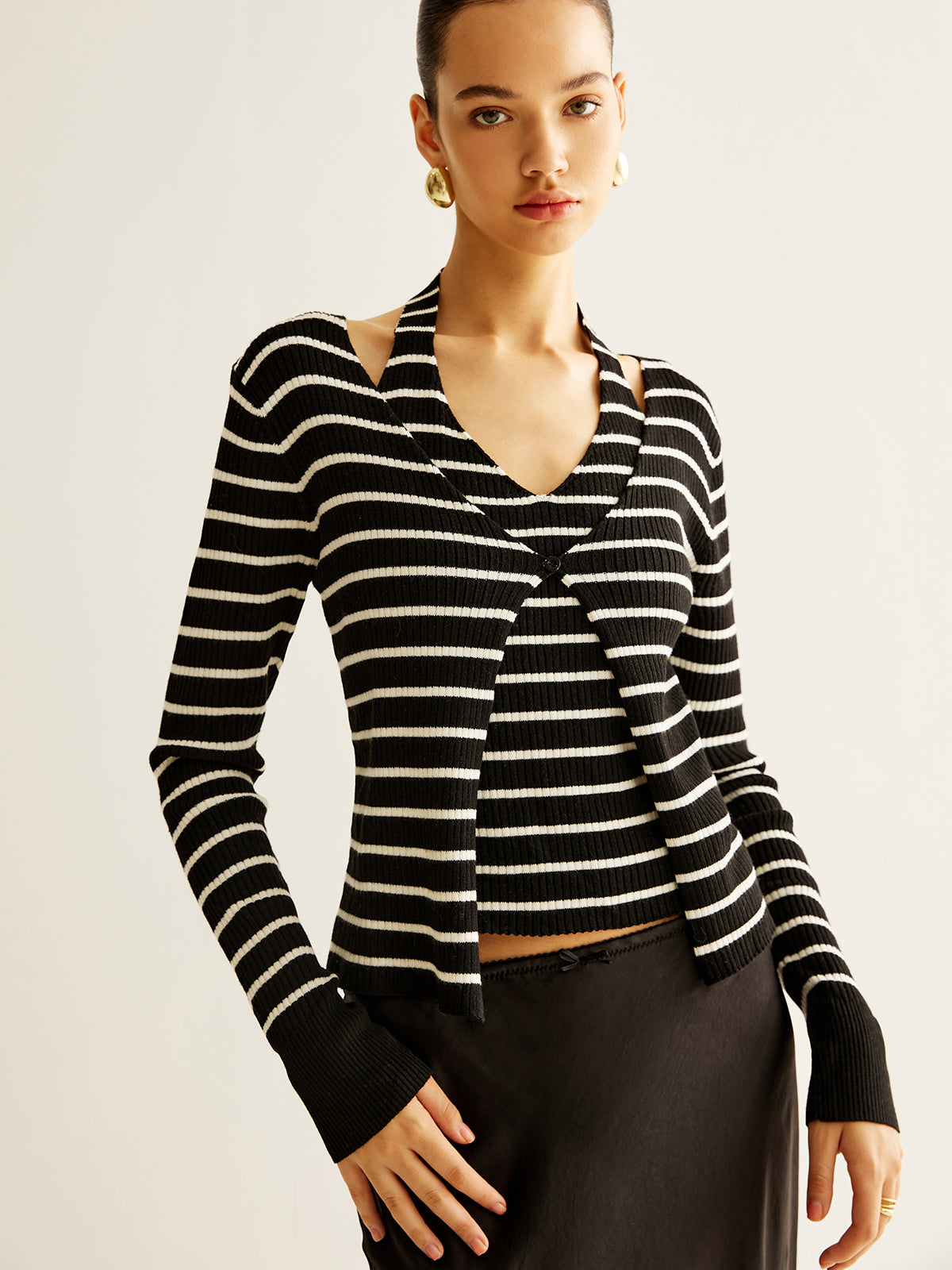 Ribbed Contrast Striped Sweater Co-ord