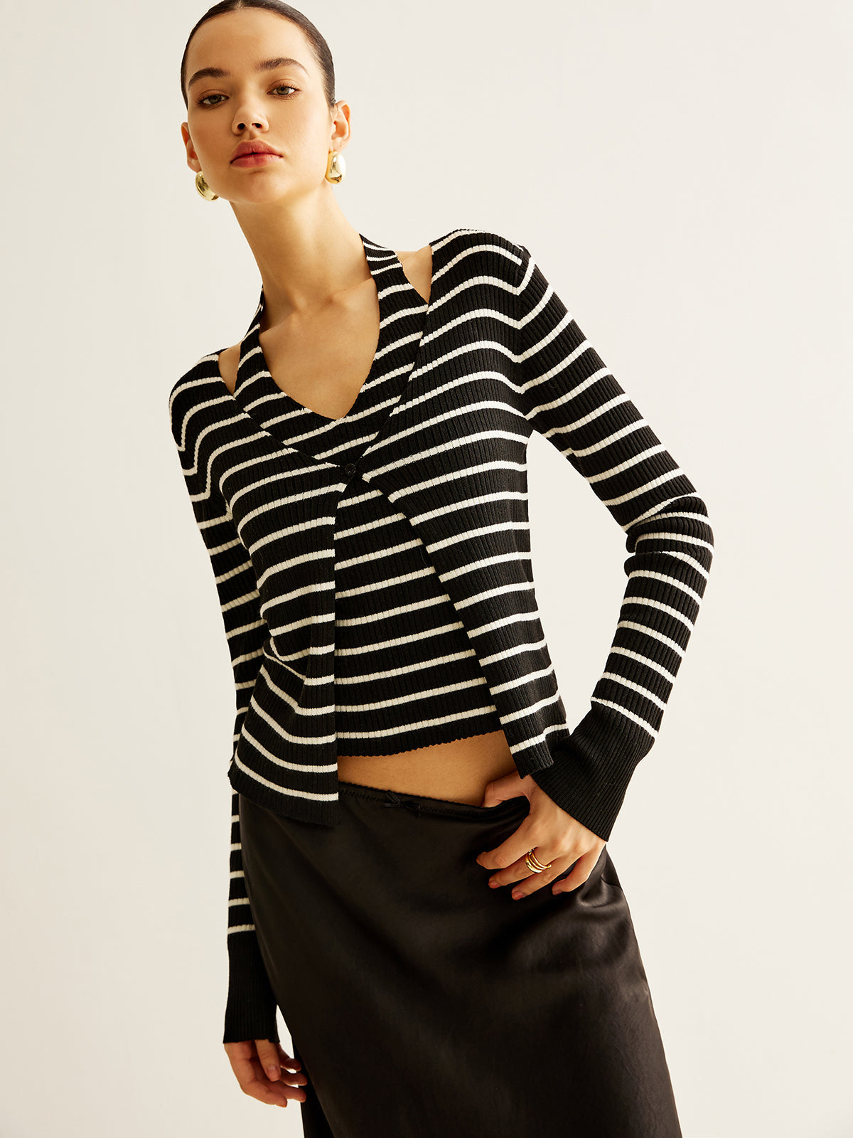 Ribbed Contrast Striped Sweater Co-ord