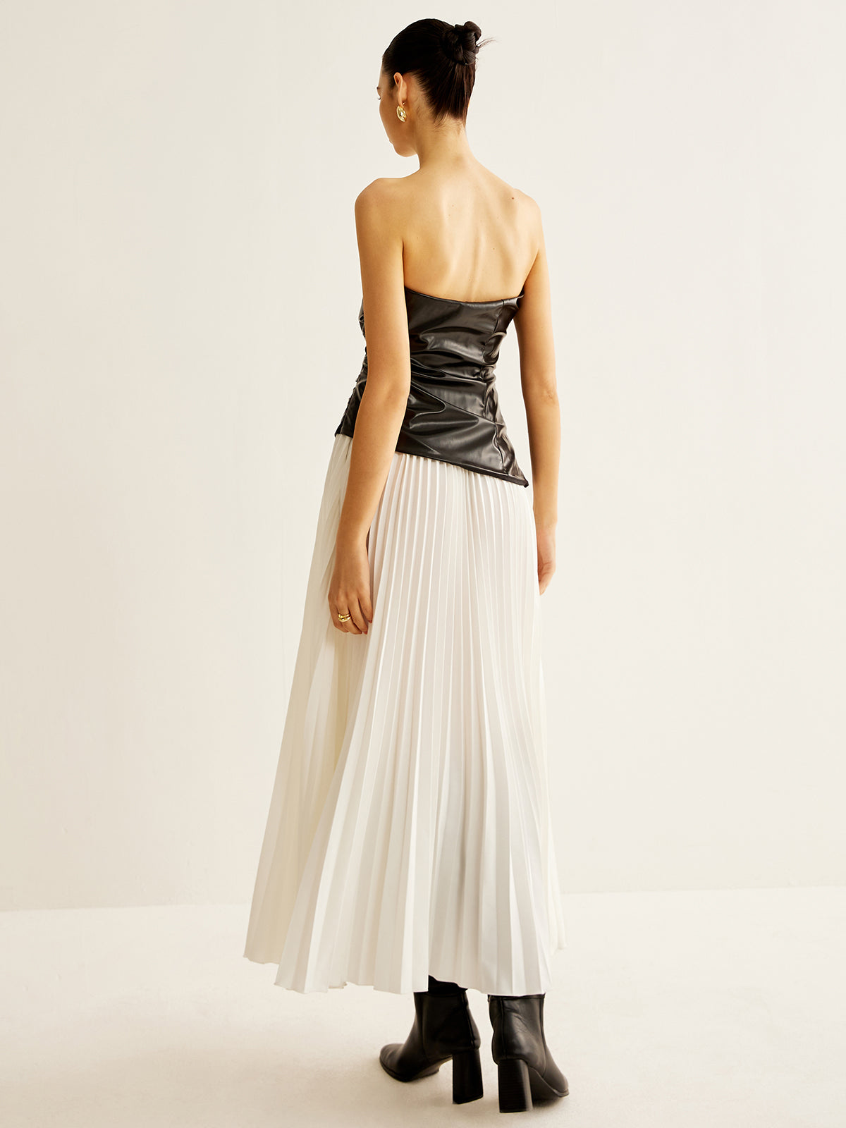 Panel Pleated Faux Leather Tube Dress