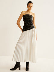 Panel Pleated Faux Leather Tube Dress