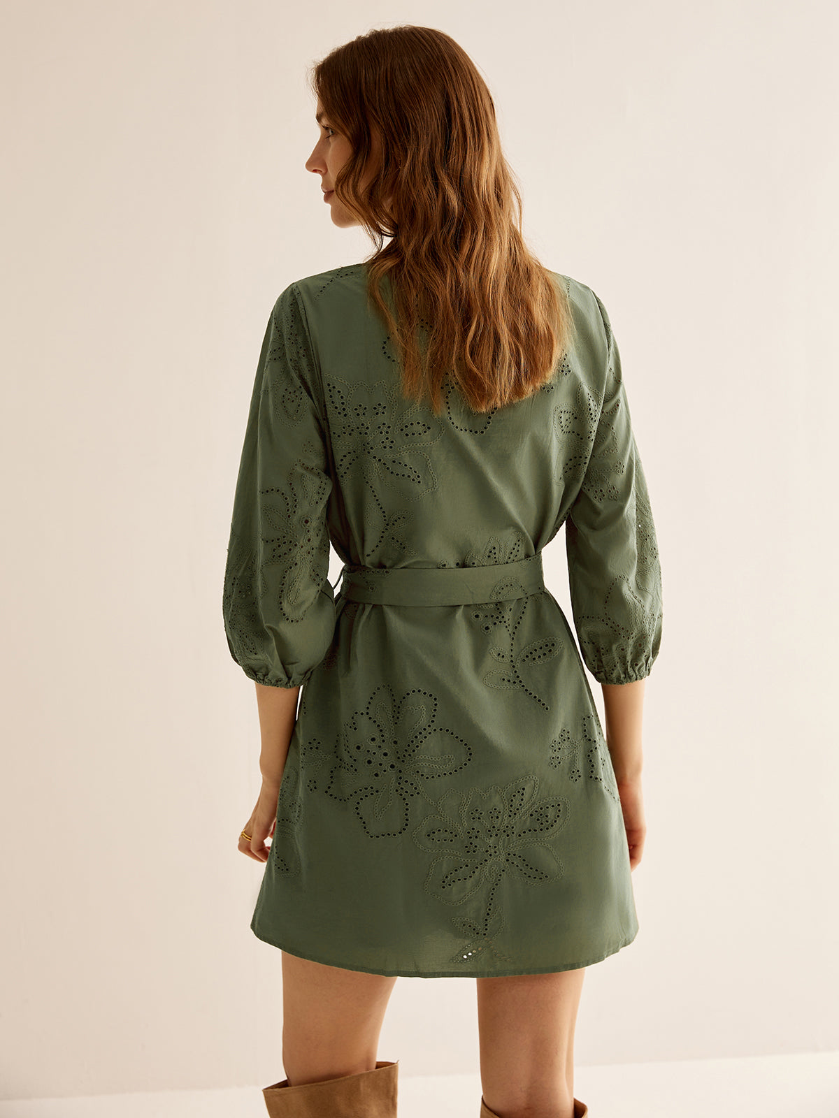 Cotton Boheme Embroidery Belted Dress