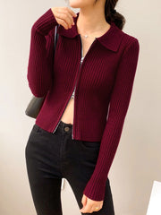 Double-Zip Ribbed Petite Sweater