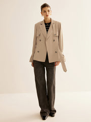 Belted Trench Coat With Shoulder Pads