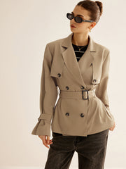 Belted Trench Coat With Shoulder Pads