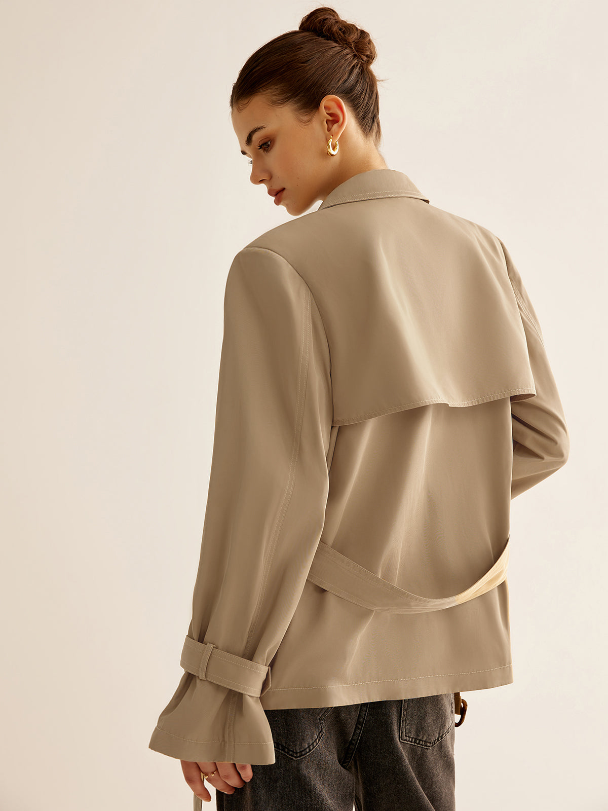 Belted Trench Coat With Shoulder Pads