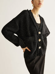 V-Neck Raw Hem Button Cardigan