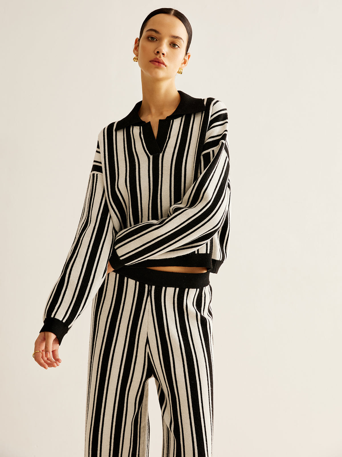 Two Tone Pinstripe Lapel Sweater