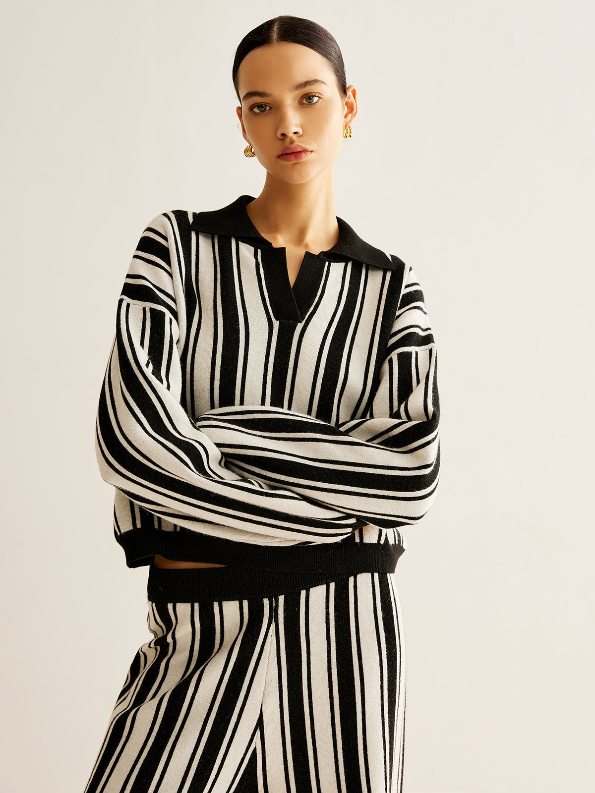 Two Tone Pinstripe Lapel Sweater