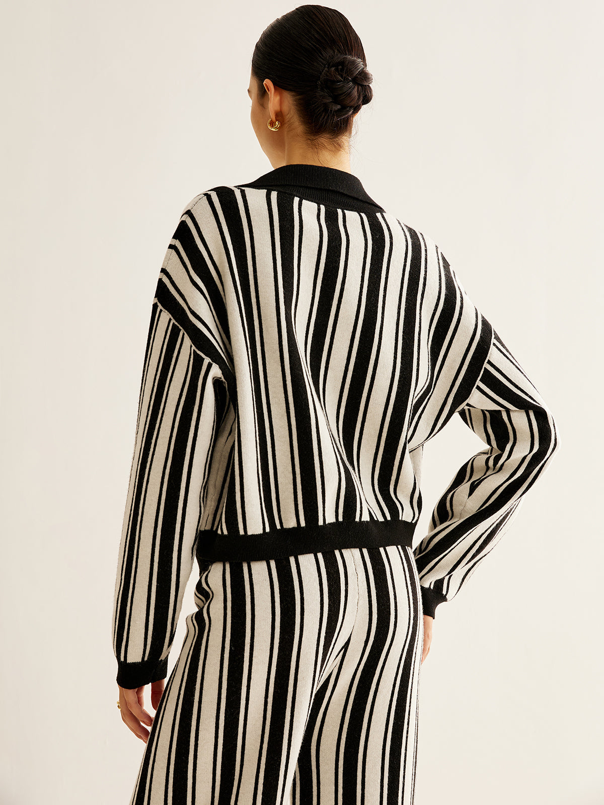 Two Tone Pinstripe Lapel Sweater