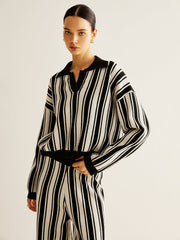 Two Tone Pinstripe Lapel Sweater