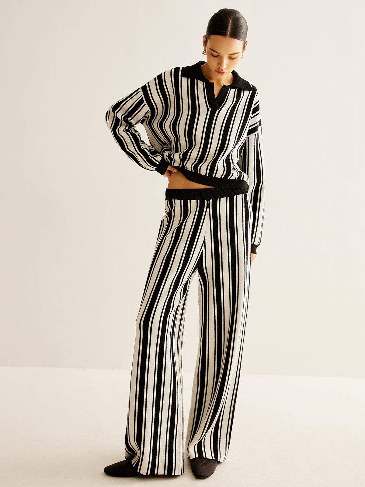 Two Tone Pinstripe Lapel Sweater