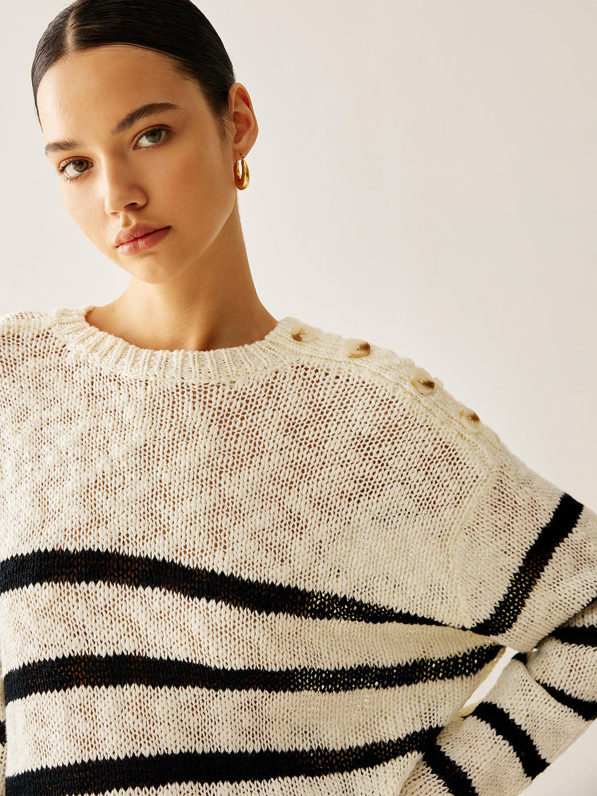 Striped Hollow Pullover Sweater