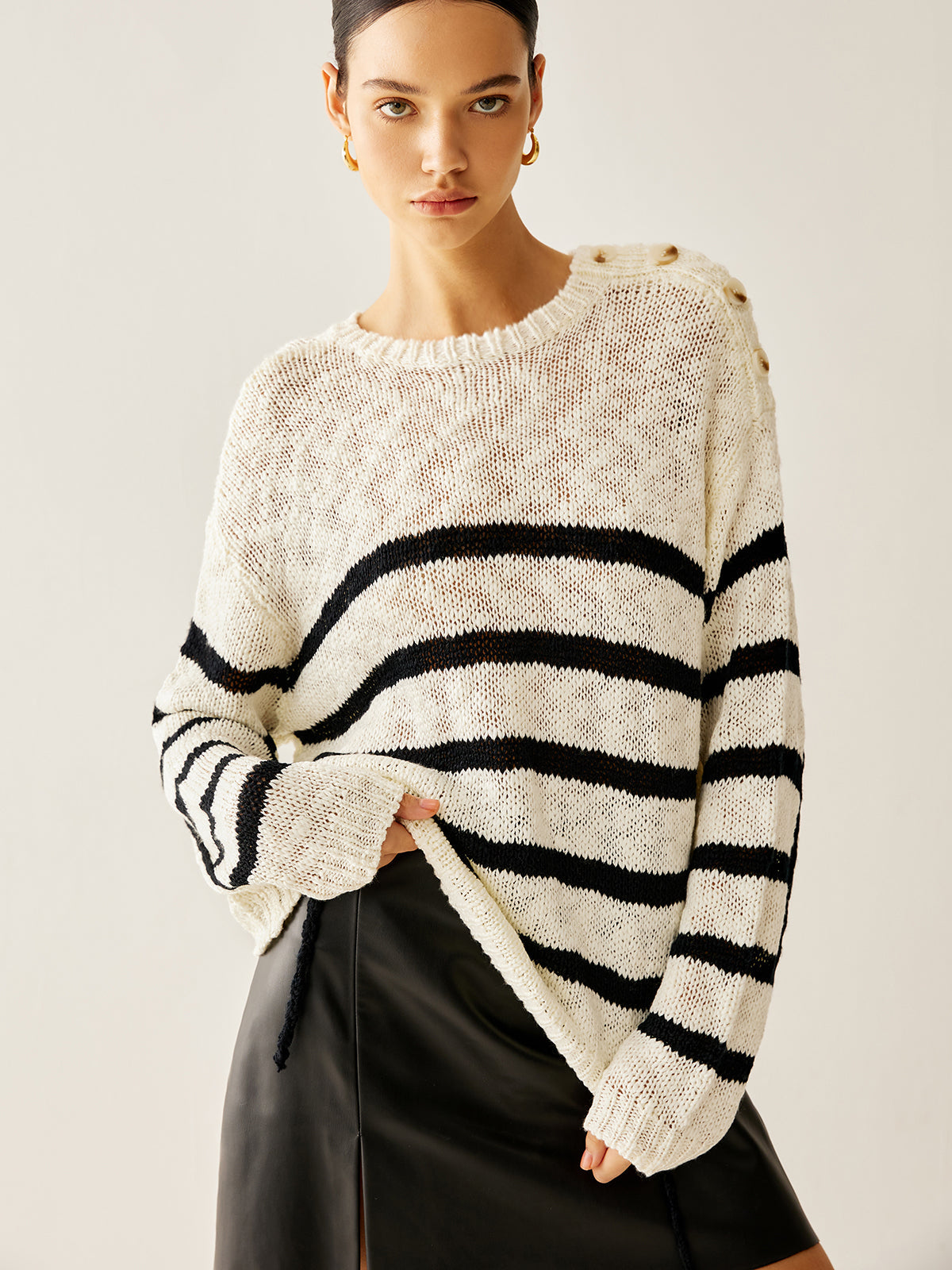 Striped Hollow Pullover Sweater