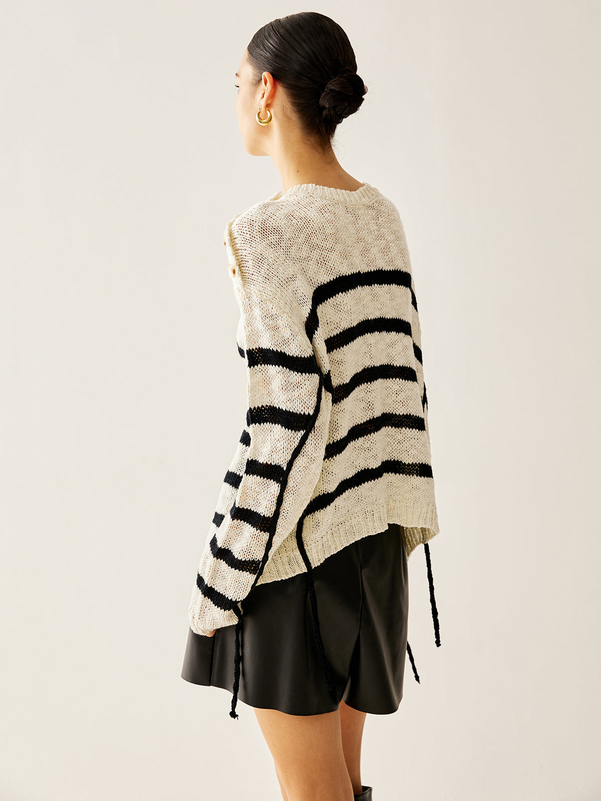 Striped Hollow Pullover Sweater