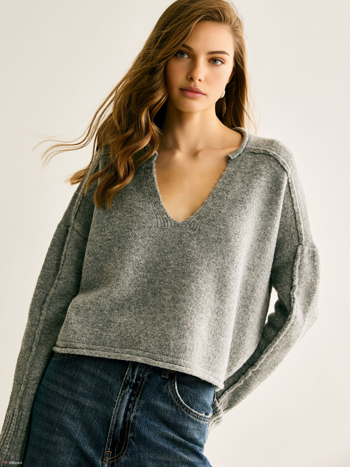 Plain V-Neck Shift Sweater