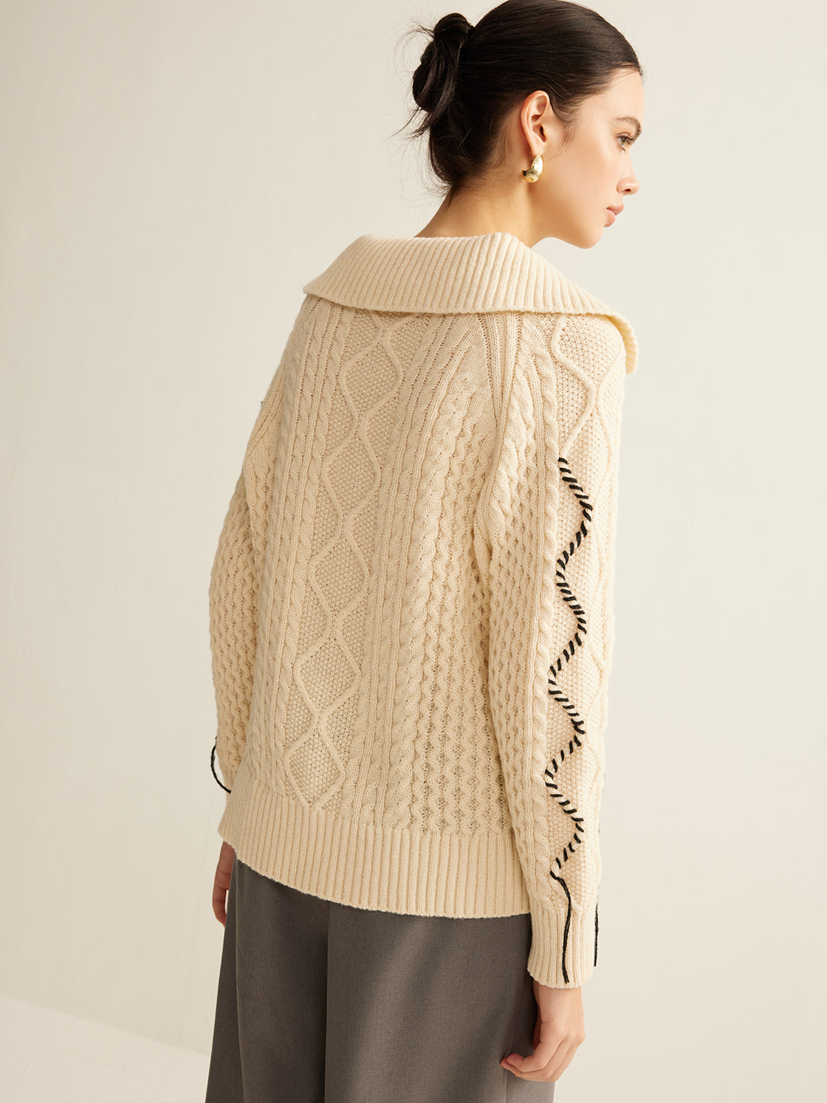 Embroidered Trim Lapel Sweater