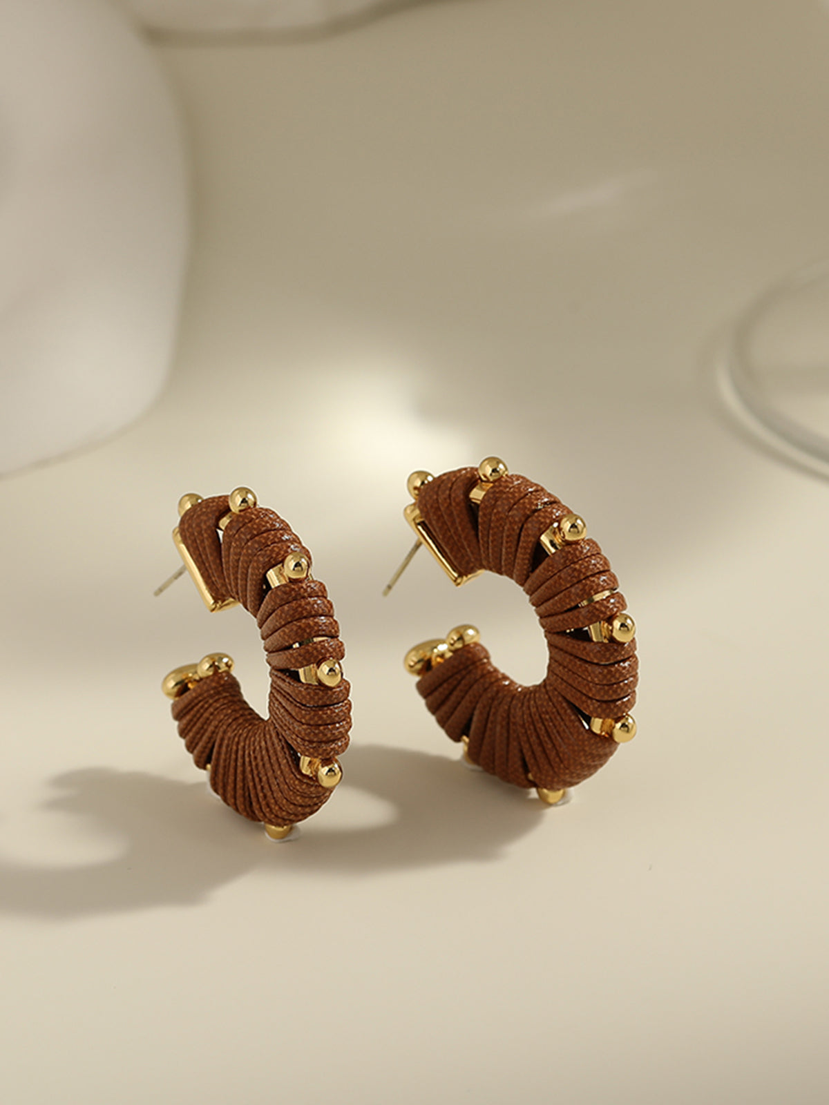 Retro Woven Hoop Stud Earrings