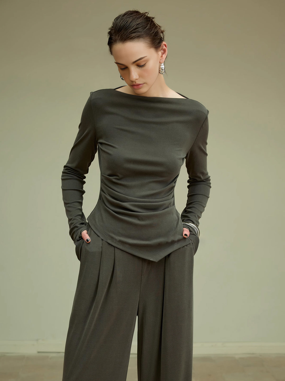 Pleated Draped Jersey Pants