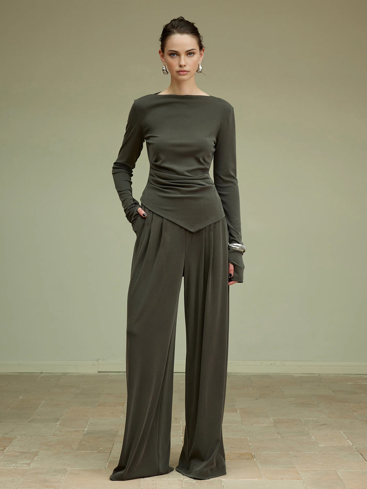 Pleated Draped Jersey Pants